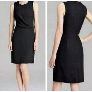 Theory Sheath Dress 10 Darbia Jubilant Black Sleeveless Pleated Stretch Wool